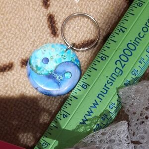 GENUINE GEMSTONES Blue and Turquoise Ying Yang ☯️ Keychain Pendant YIN YANG